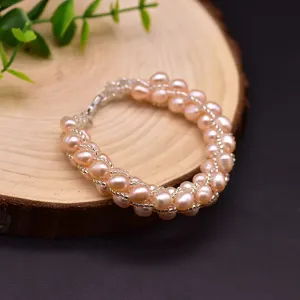 Natural Freshwater Pearl Braided Bracelet Woman Fashion Charm Jewelry 7.7"