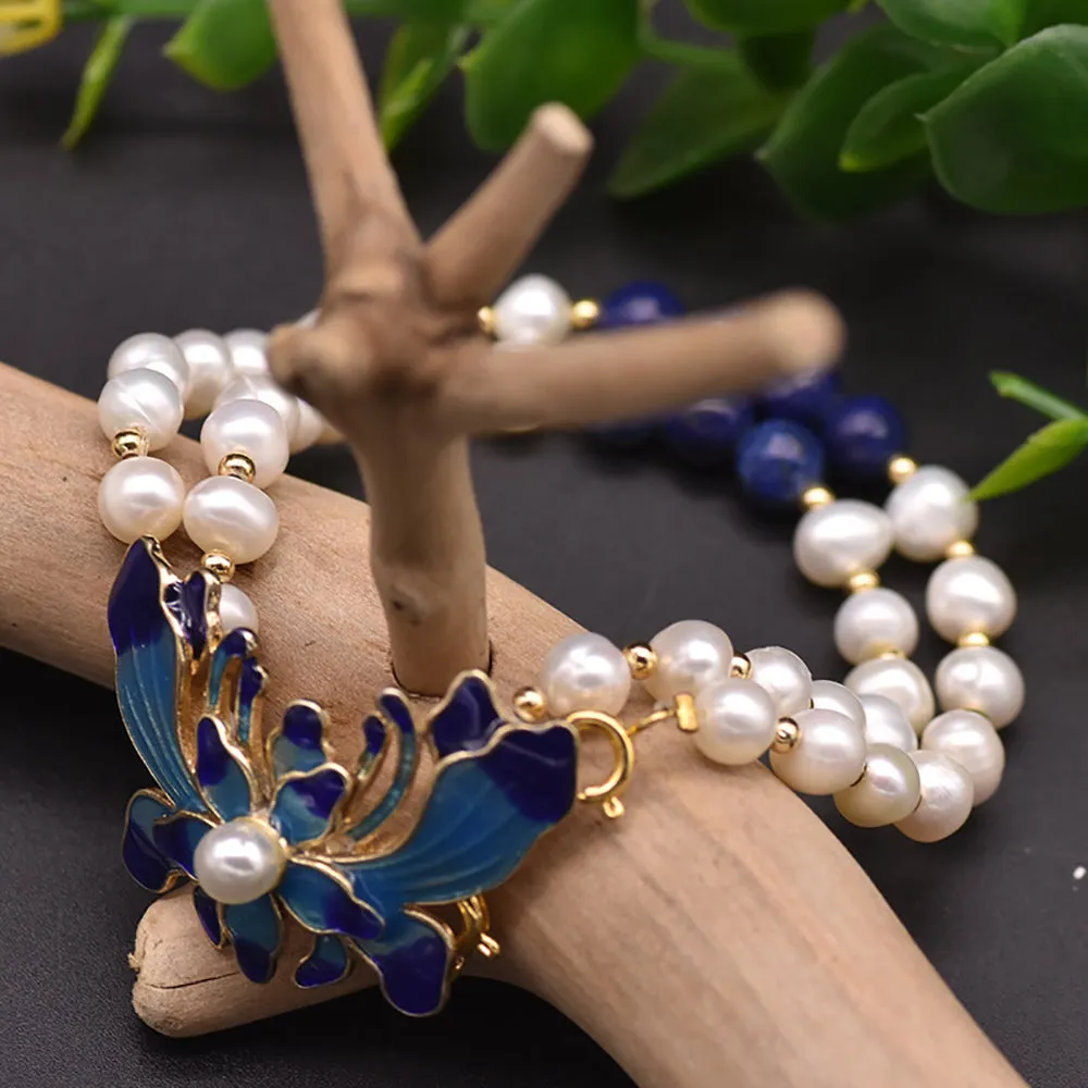 Natural Freshwater Pearl Double Layer Bracelet Cloisonne Women Fashion Jewelry
