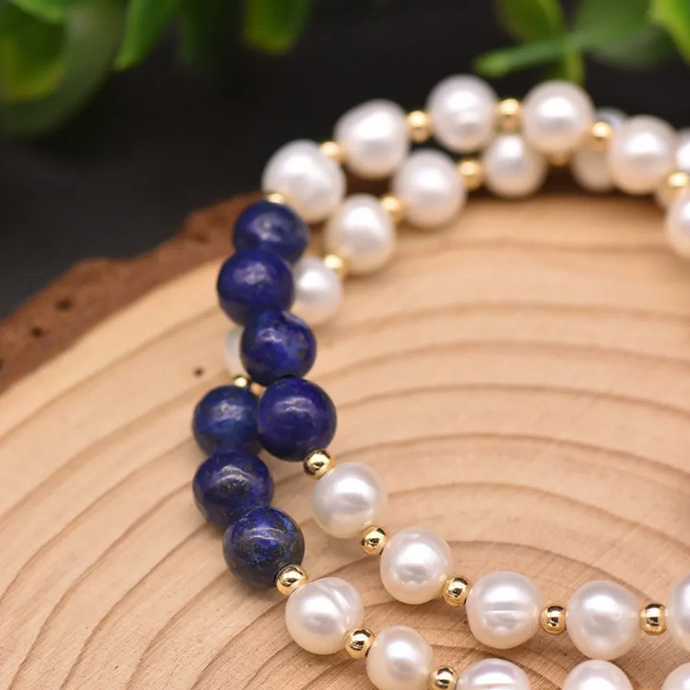 Natural Freshwater Pearl Double Layer Bracelet Cloisonne Women Fashion Jewelry