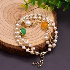 Natural Freshwater Pearl Jade Multilayer Bracelet Women Fashion Jewelry Gift