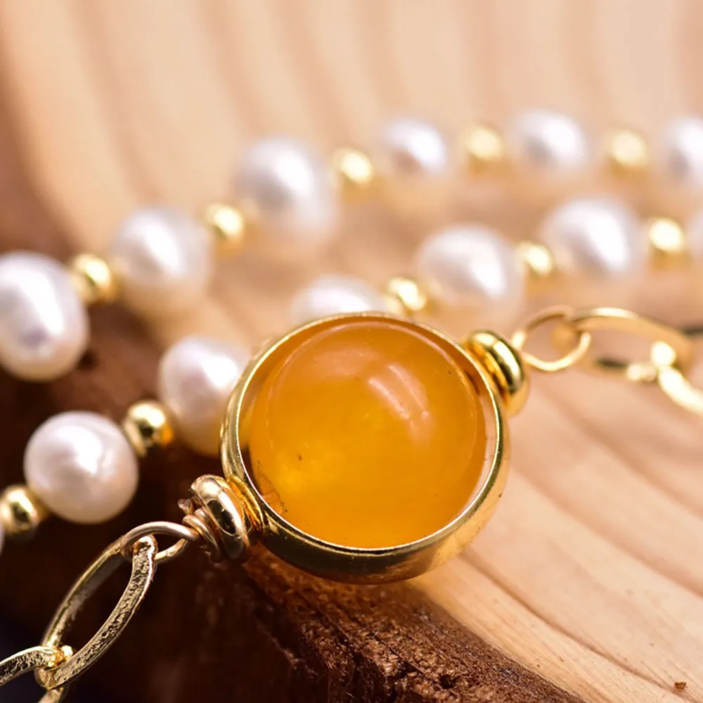 Natural Freshwater Pearl Jade Multilayer Bracelet Women Fashion Jewelry Gift