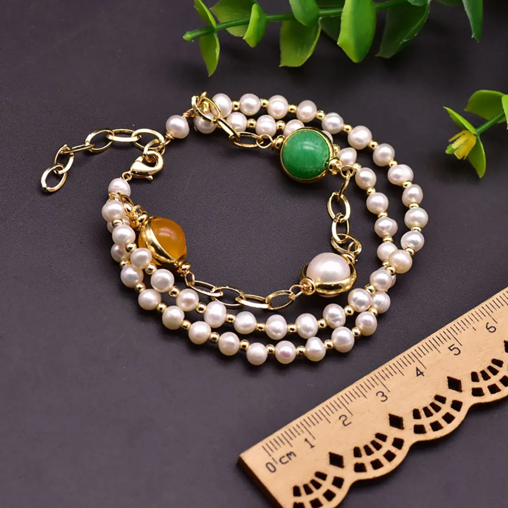 Natural Freshwater Pearl Jade Multilayer Bracelet Women Fashion Jewelry Gift