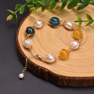 Natural Freshwater Pearl Kyanite Citrine Bracelet Women Fashion Beautiful Jewelry