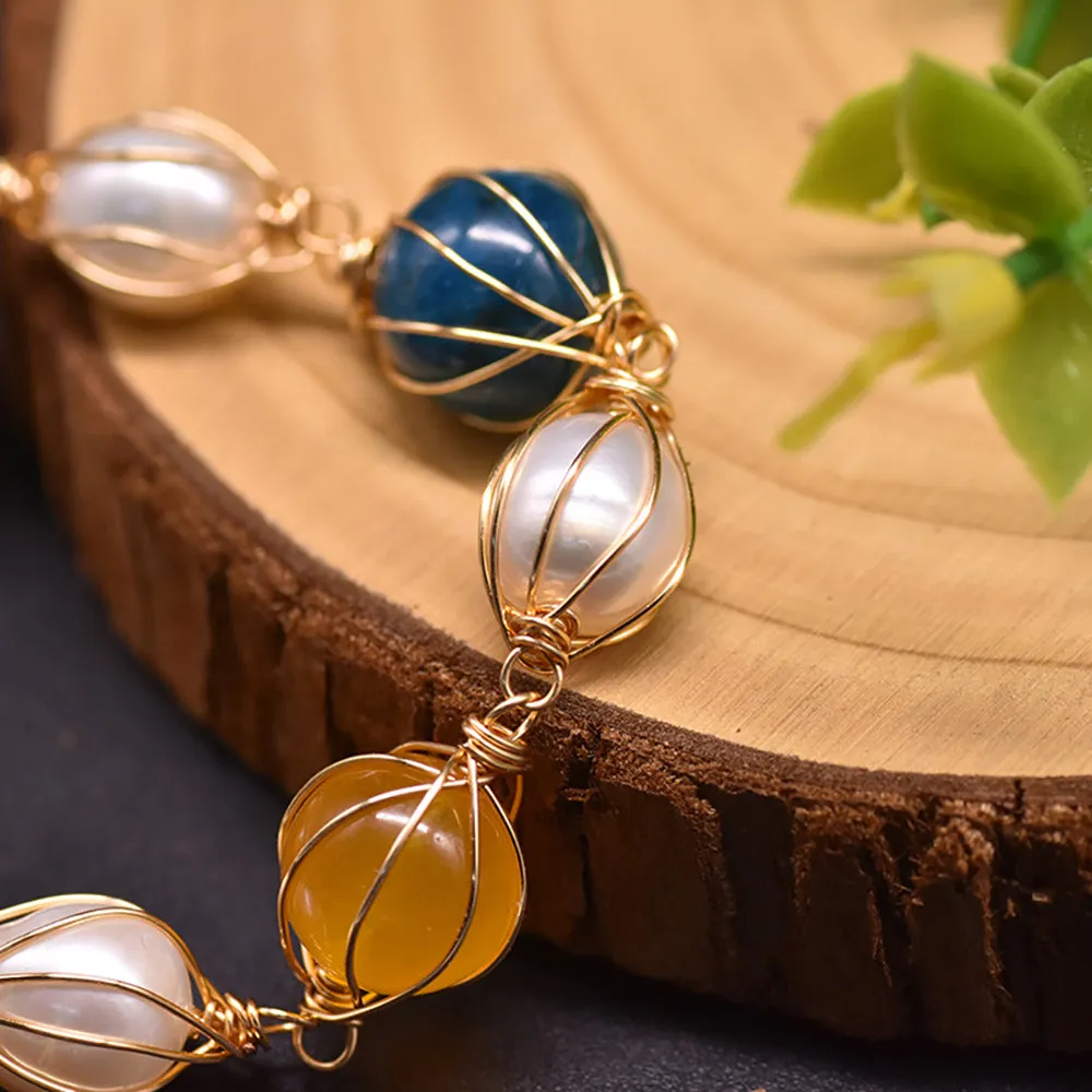 Natural Freshwater Pearl Kyanite Citrine Bracelet Women Fashion Beautiful Jewelry