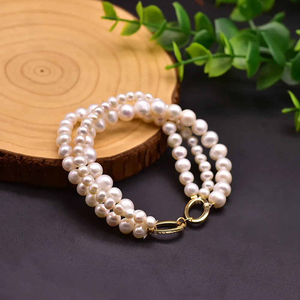 Natural Freshwater Pearl Triple Layer Bracelet Women Fashion Beautiful Jewelry