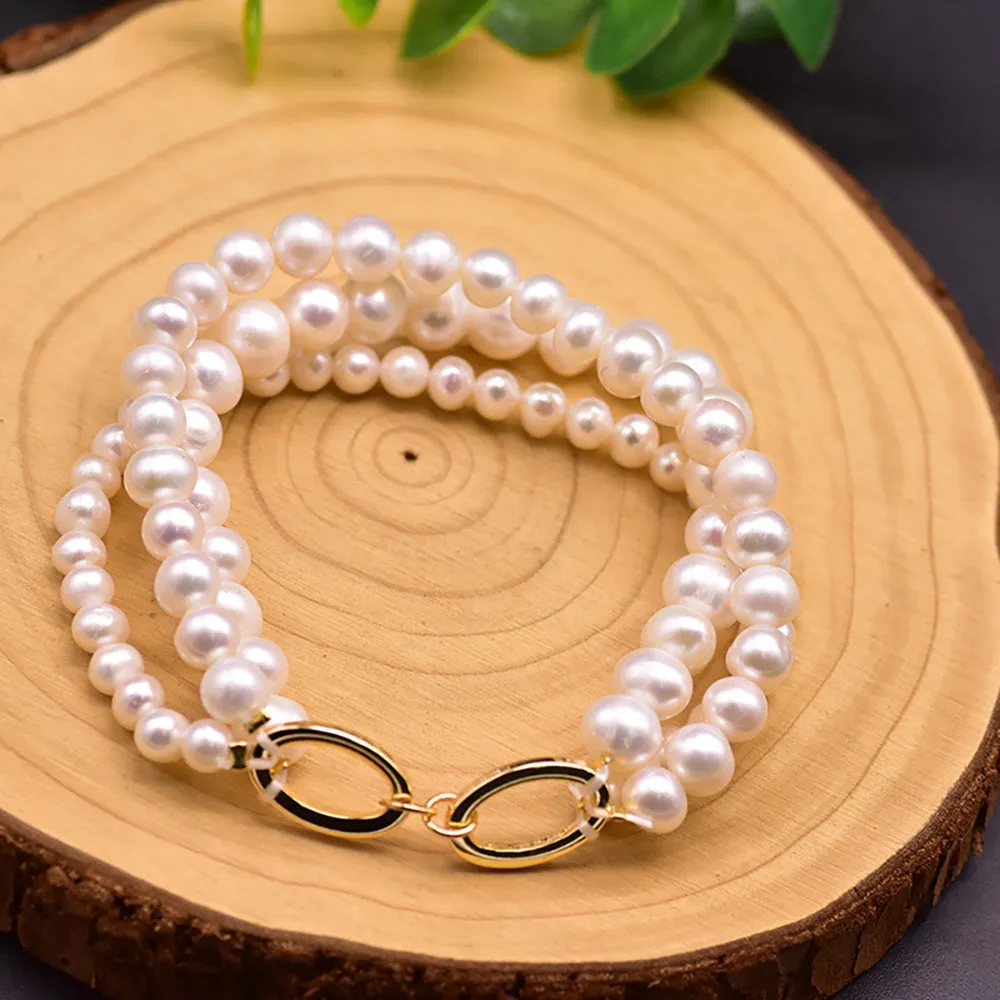 Natural Freshwater Pearl Triple Layer Bracelet Women Fashion Beautiful Jewelry