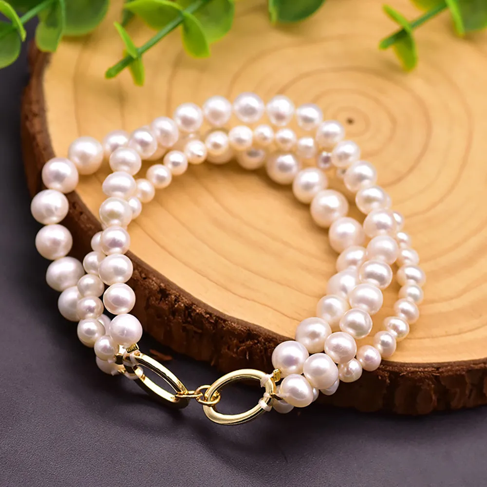 Natural Freshwater Pearl Triple Layer Bracelet Women Fashion Beautiful Jewelry