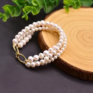 Natural Freshwater Pearl Triple Layer Bracelet Women Fashion Beautiful Jewelry