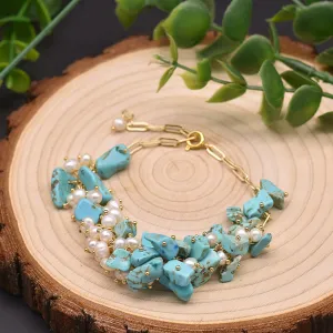 Natural Freshwater Pearl Turquoise Bracelet Women Fashion Statement Jewelry Gift