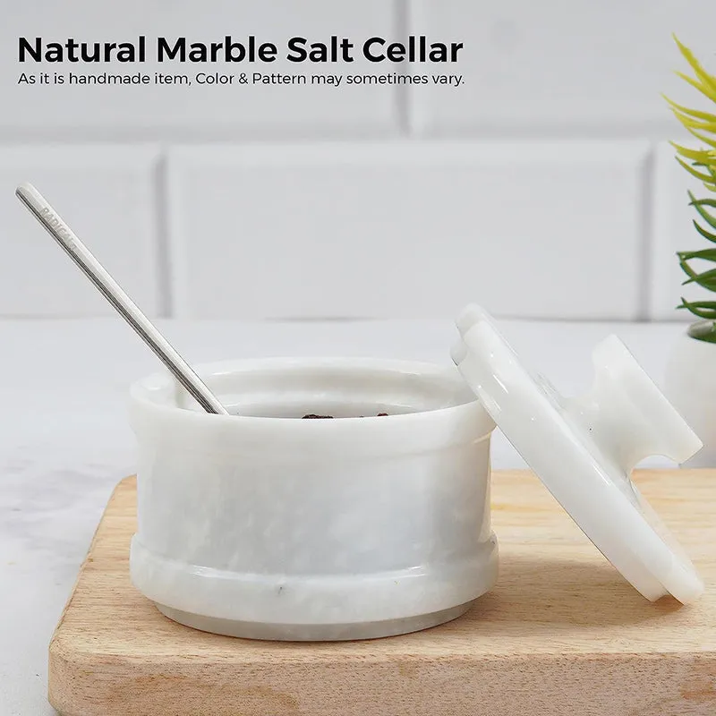 Natural Marble Salt Cellar with Serving Spoon