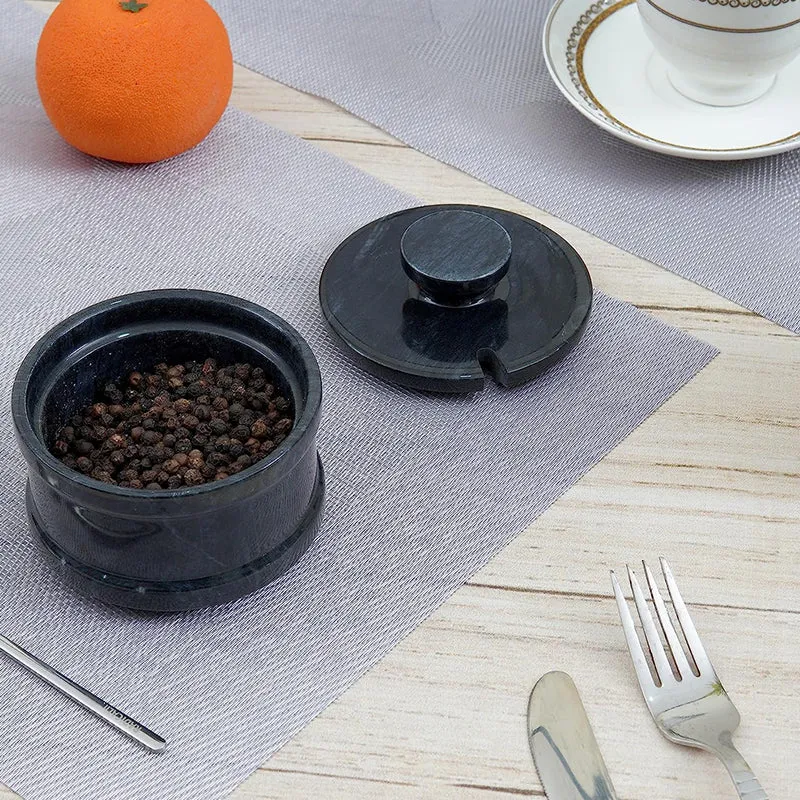 Natural Marble Salt Cellar with Serving Spoon