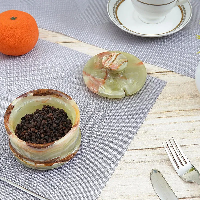 Natural Marble Salt Cellar with Serving Spoon