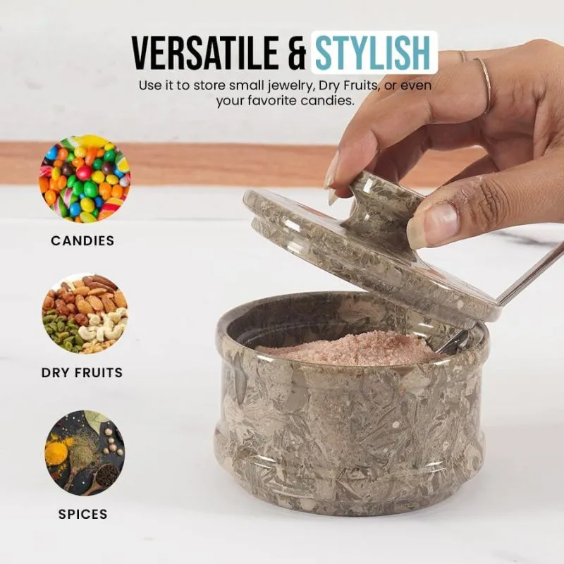 Natural Marble Salt Cellar with Serving Spoon