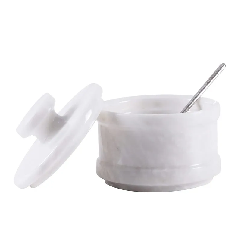 Natural Marble Salt Cellar with Serving Spoon