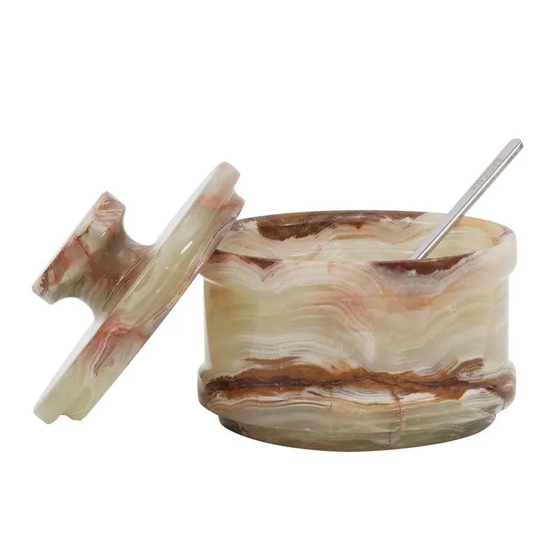 Natural Marble Salt Cellar with Serving Spoon