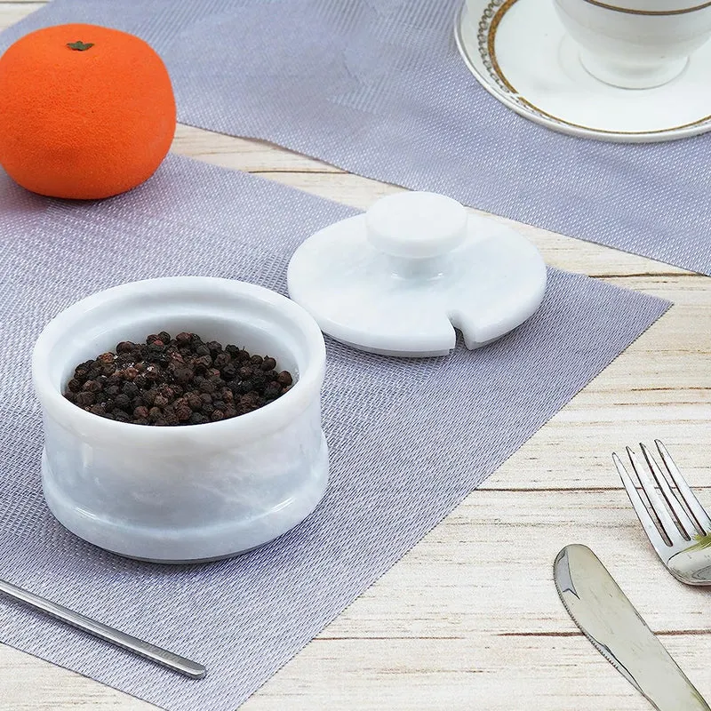 Natural Marble Salt Cellar with Serving Spoon