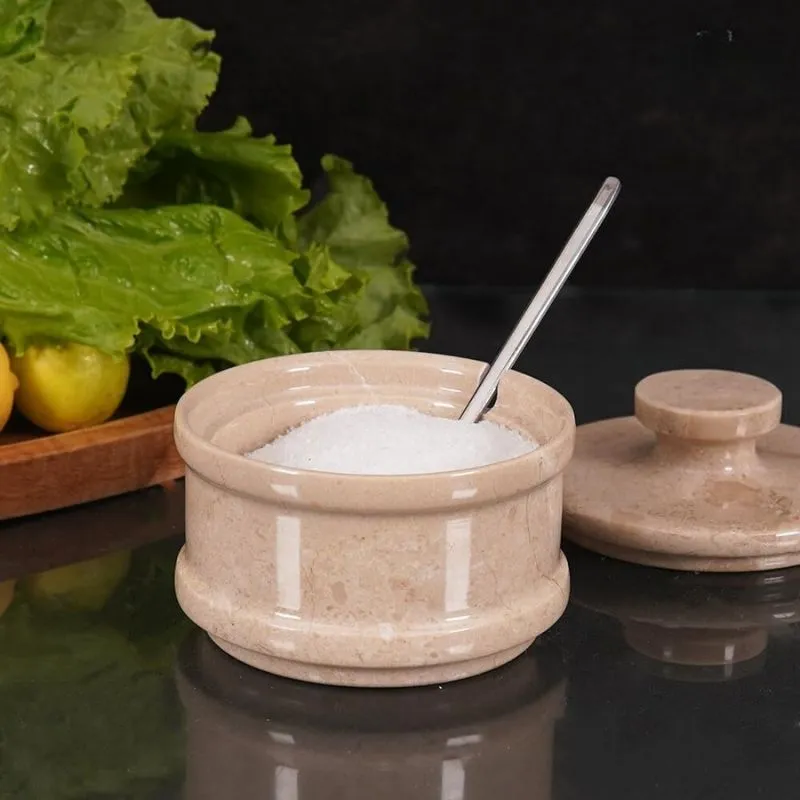 Natural Marble Salt Cellar with Serving Spoon