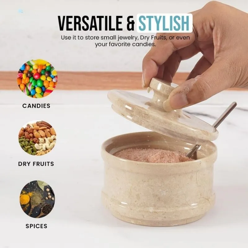 Natural Marble Salt Cellar with Serving Spoon
