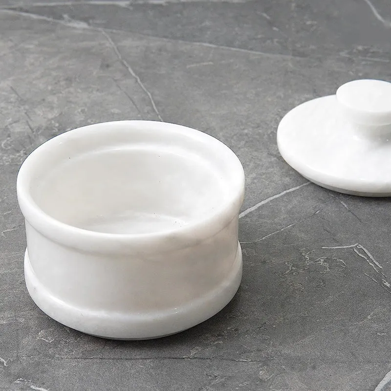 Natural Marble Salt Cellar with Serving Spoon