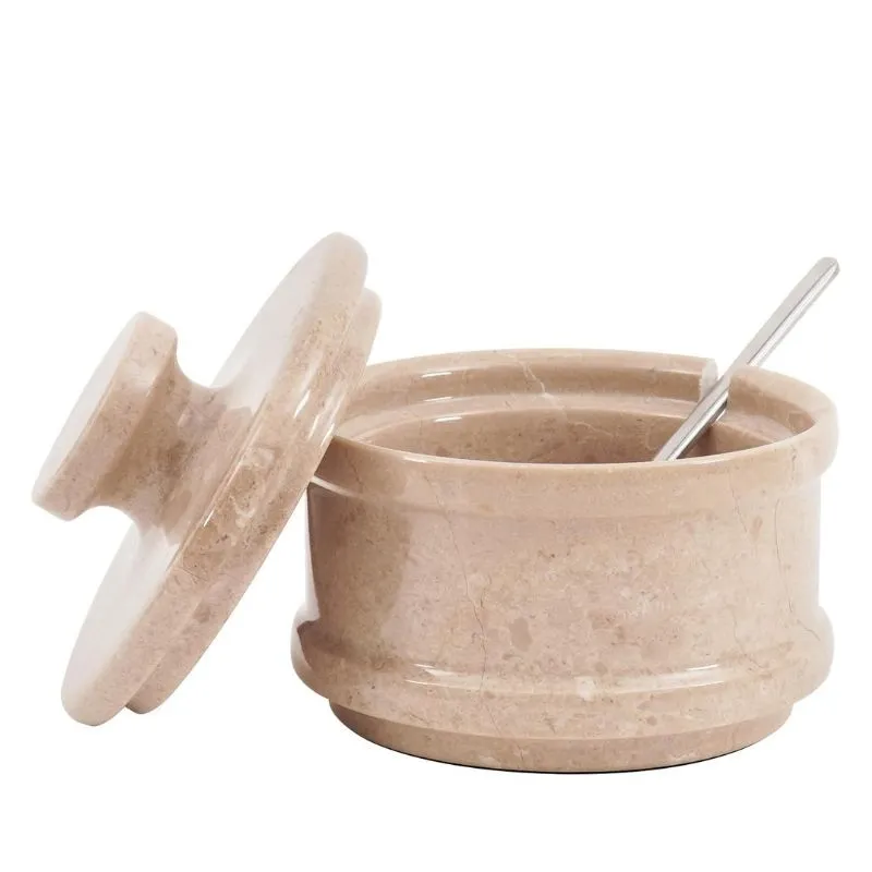 Natural Marble Salt Cellar with Serving Spoon