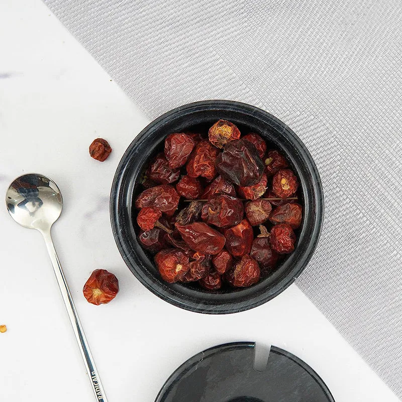 Natural Marble Salt Cellar with Serving Spoon