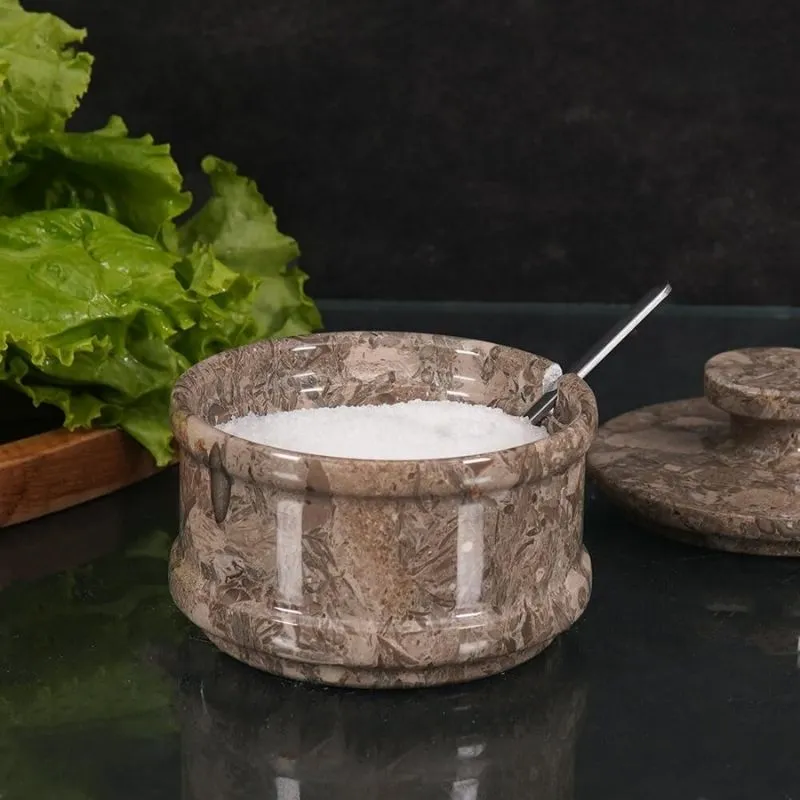 Natural Marble Salt Cellar with Serving Spoon
