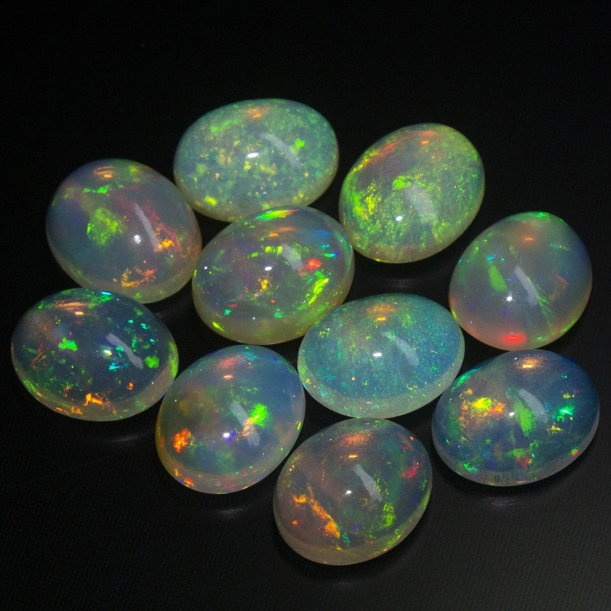 Natural Top Quality Welo Ethiopian Fire Opal Smooth Oval Cabochon Loose Gemstone 2pc 11x9mm