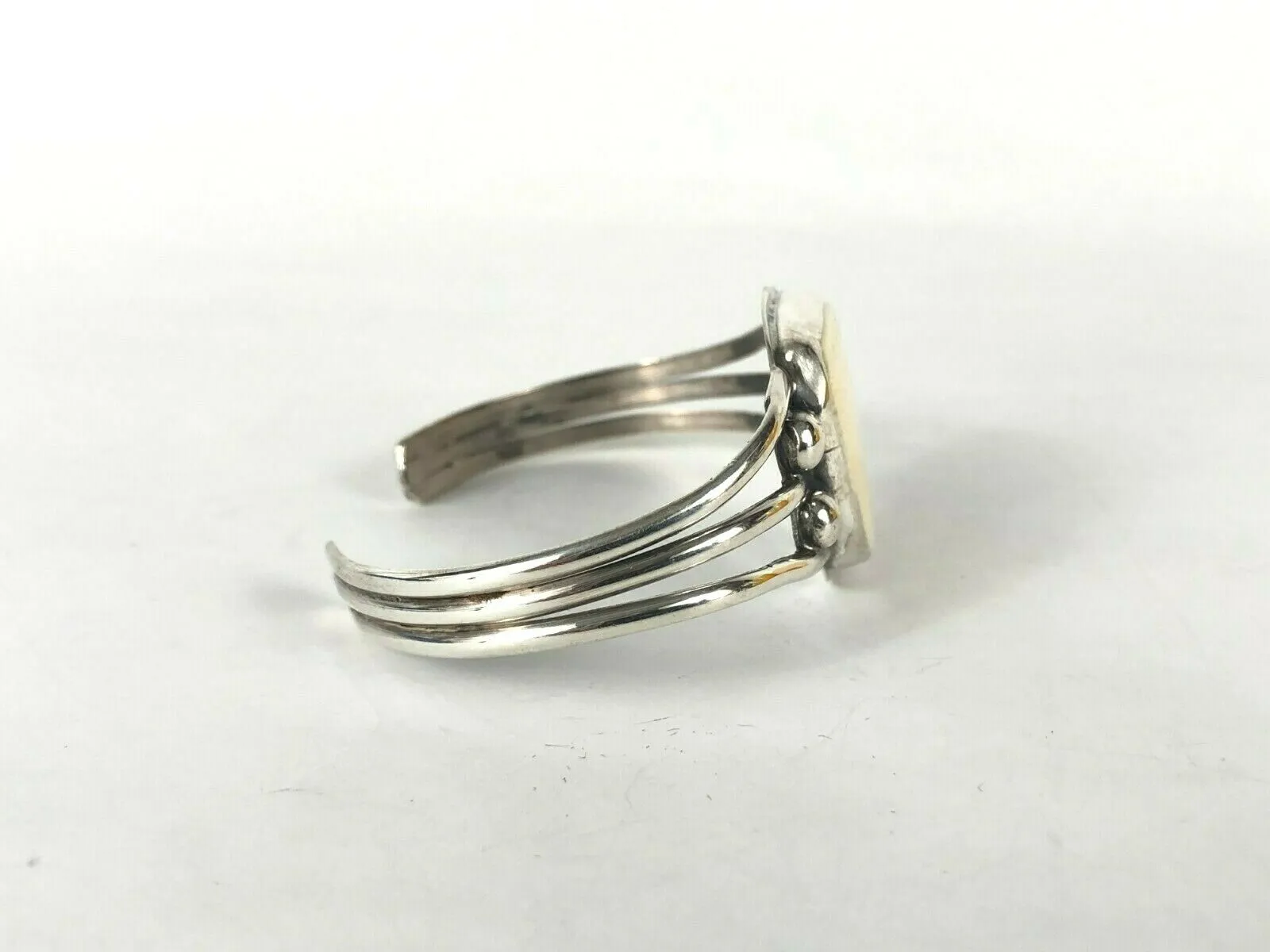 Navajo Artisan Sterling Silver 925 Bead Accent Cuff Bracelet Estate Find