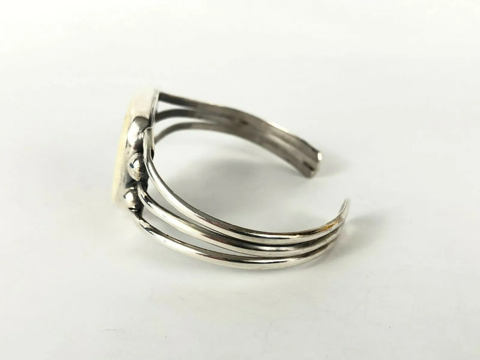 Navajo Artisan Sterling Silver 925 Bead Accent Cuff Bracelet Estate Find