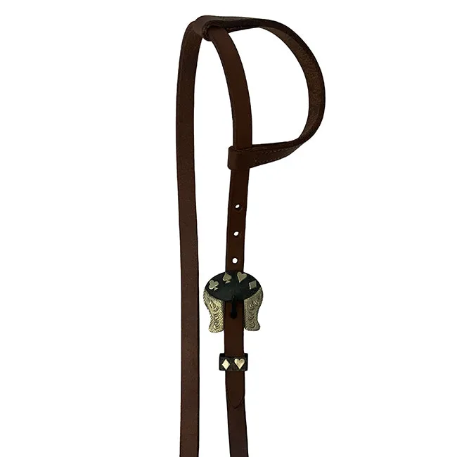 Oiled Harness Single Ear Headstall With Cowboy Gambler Buckle