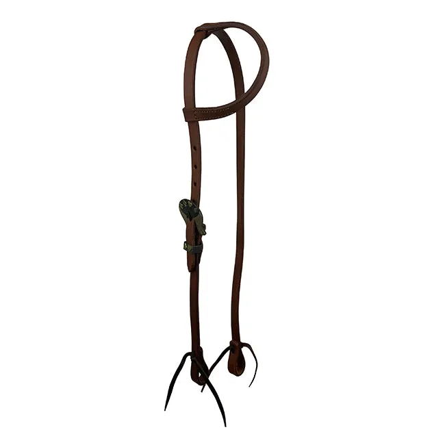 Oiled Harness Single Ear Headstall With Cowboy Gambler Buckle