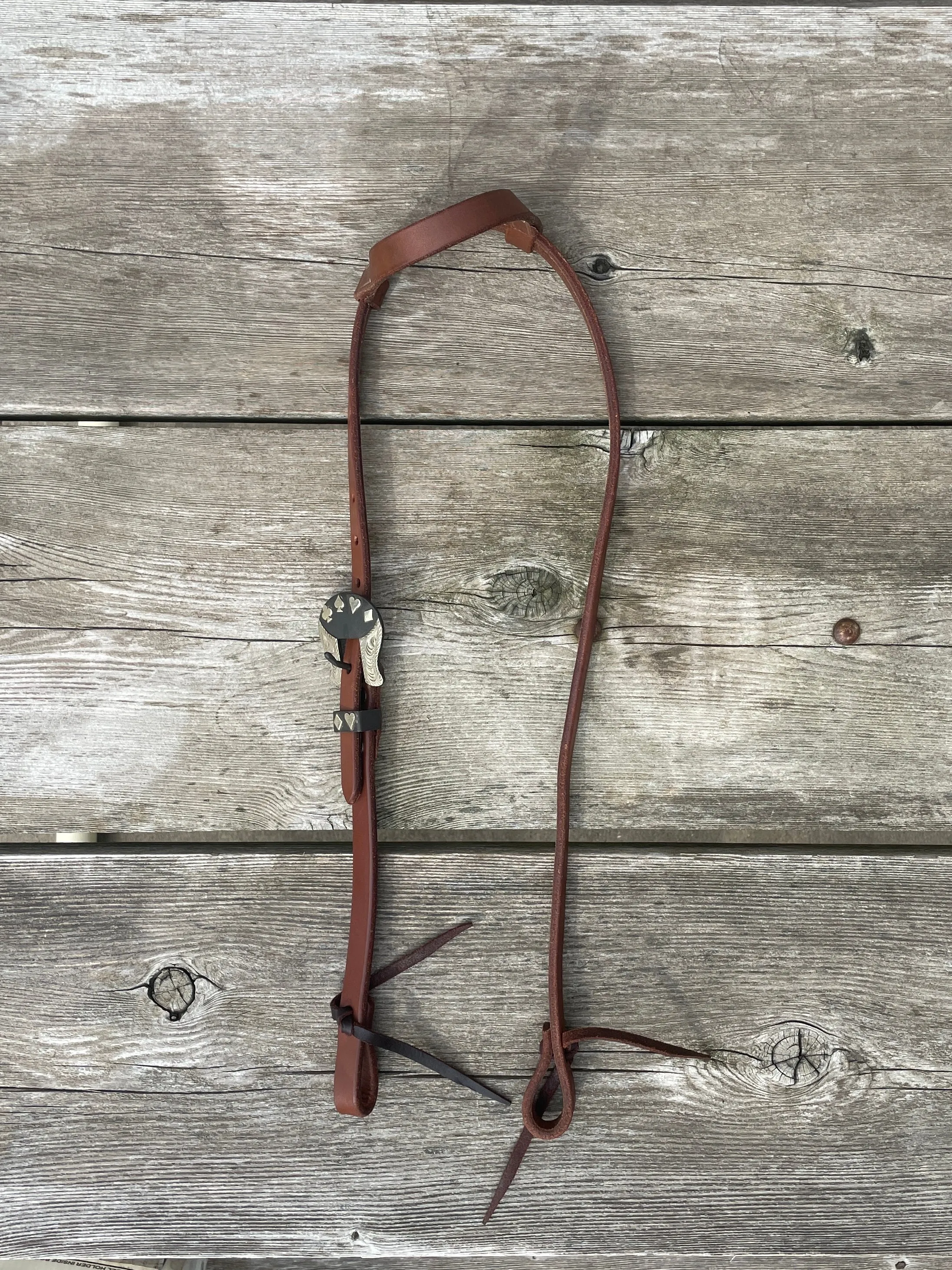 Oiled Harness Single Ear Headstall With Cowboy Gambler Buckle