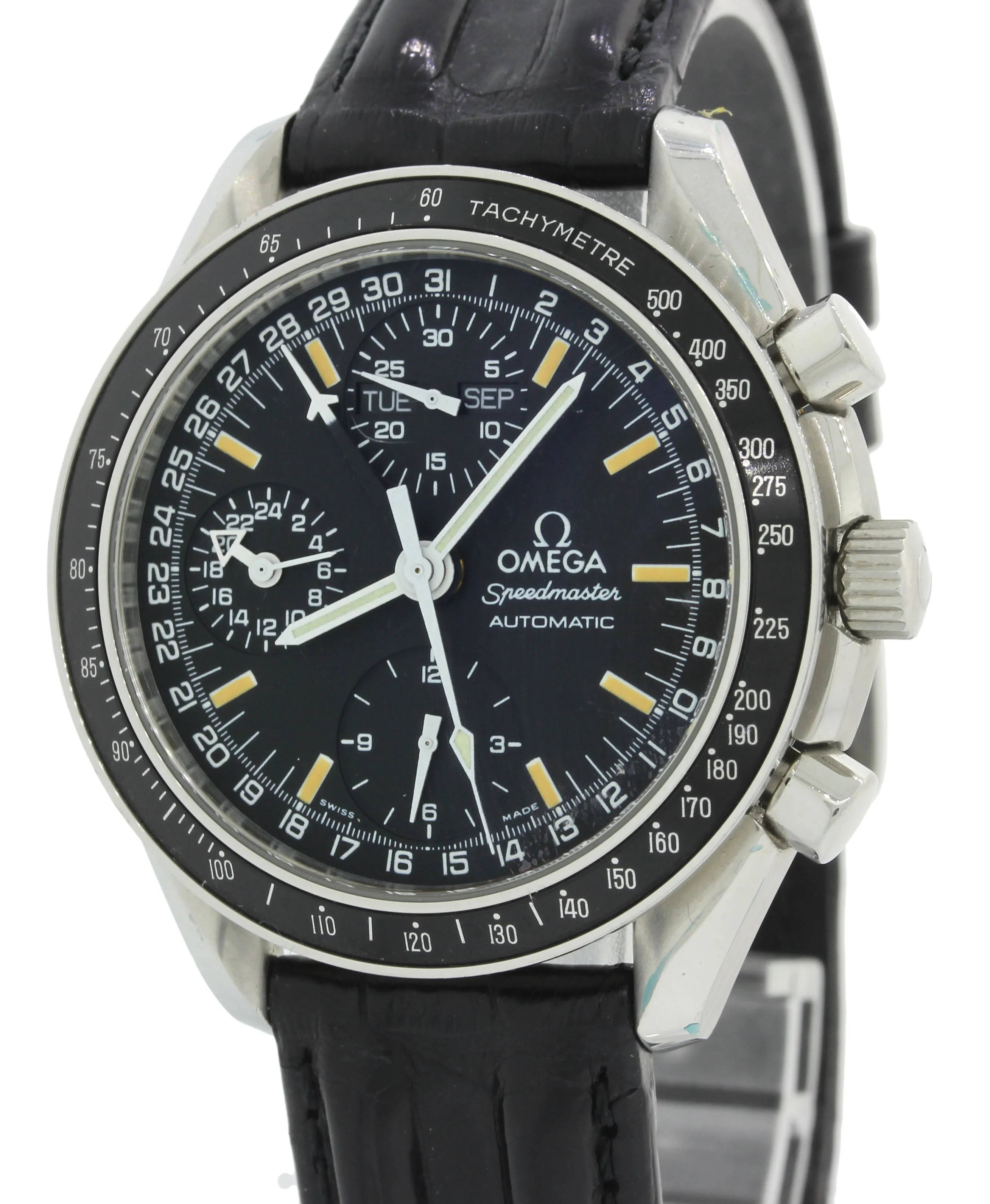Omega Speedmaster Triple Date Black Chronograph 3820.50 39mm Steel Watch wBox J8