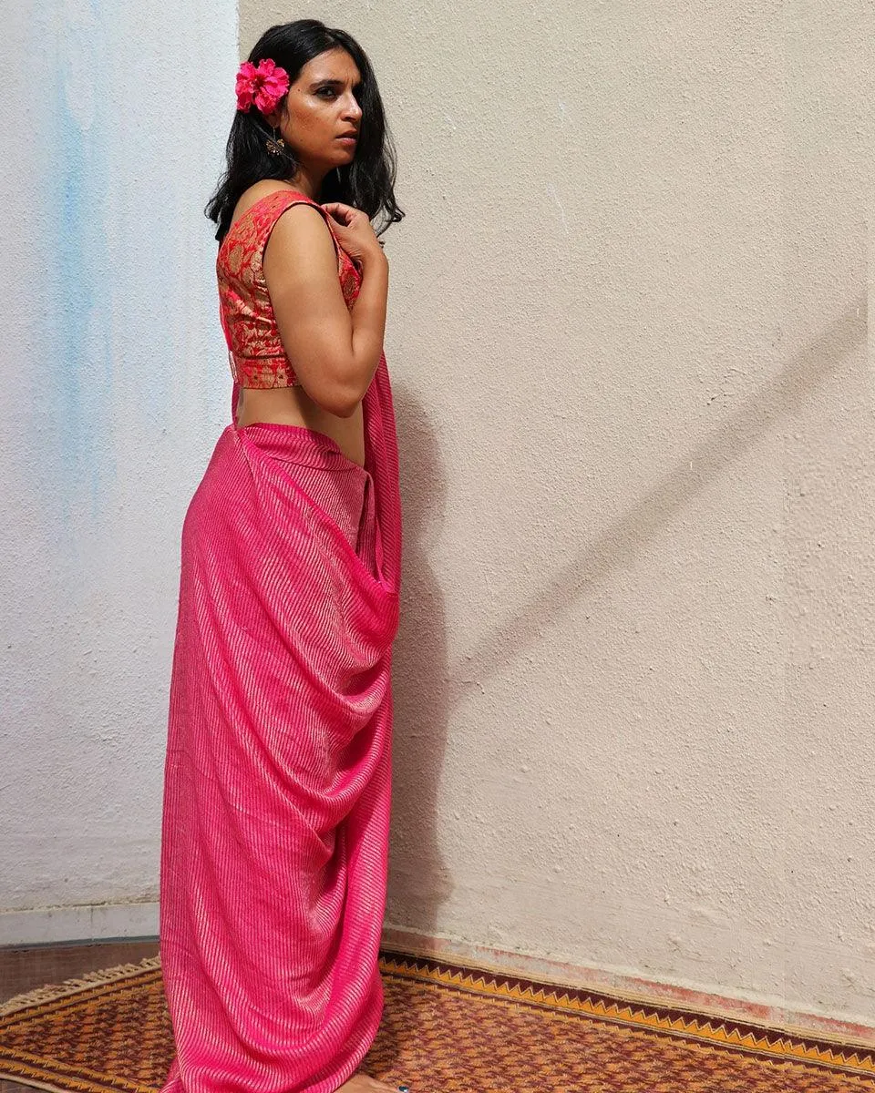 Opal Handwoven Linen Zari Saree - TOG