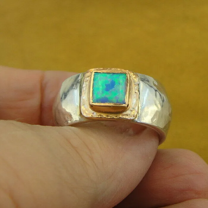 Opal Ring 9k Rose Gold  925 Silver 7,8,9,9.5 Handmade Hadar Designers  (I r80)y