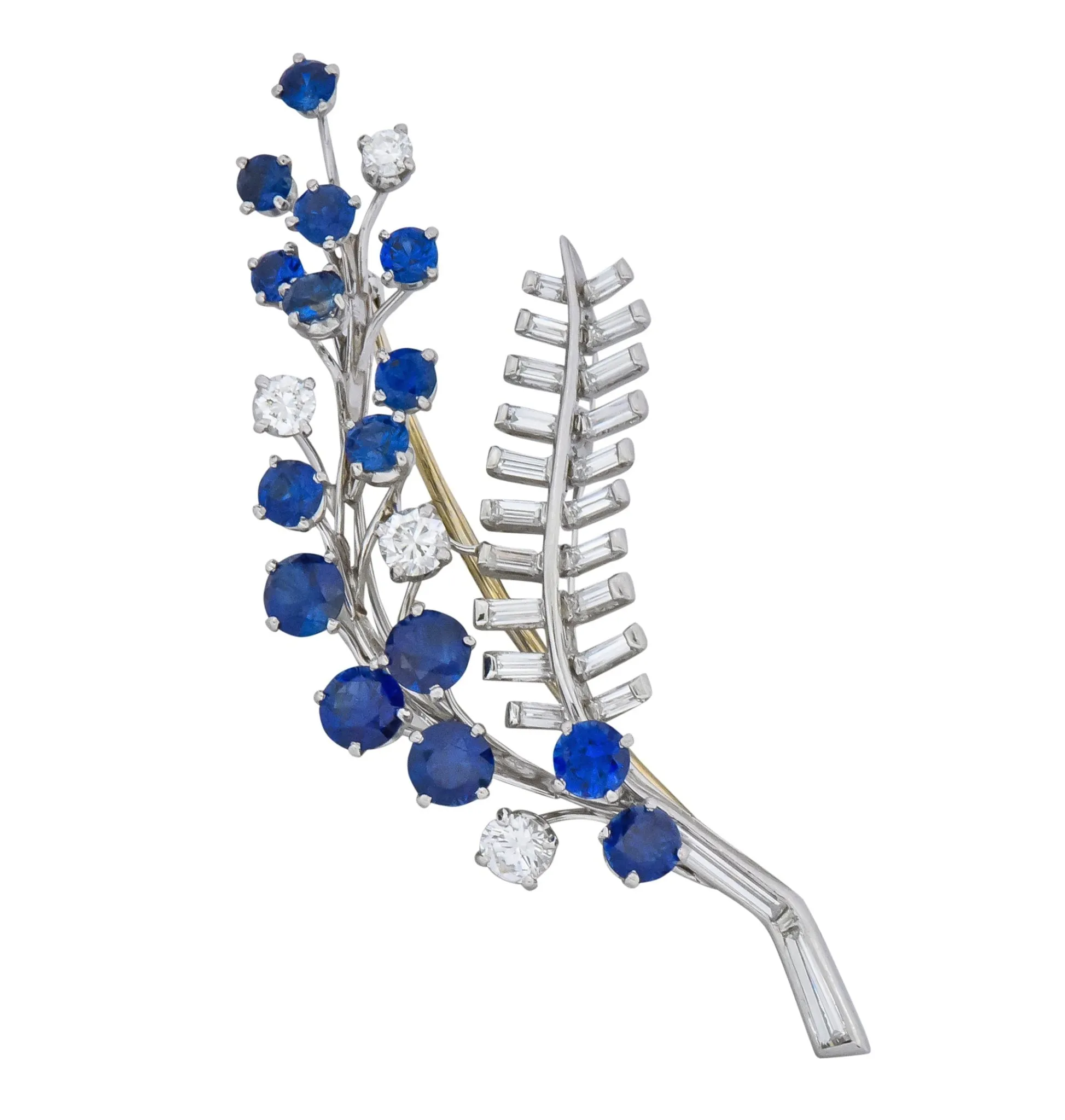 Oscar Heyman 3.40 CTW Sapphire Diamond Platinum Floral Spray Brooch