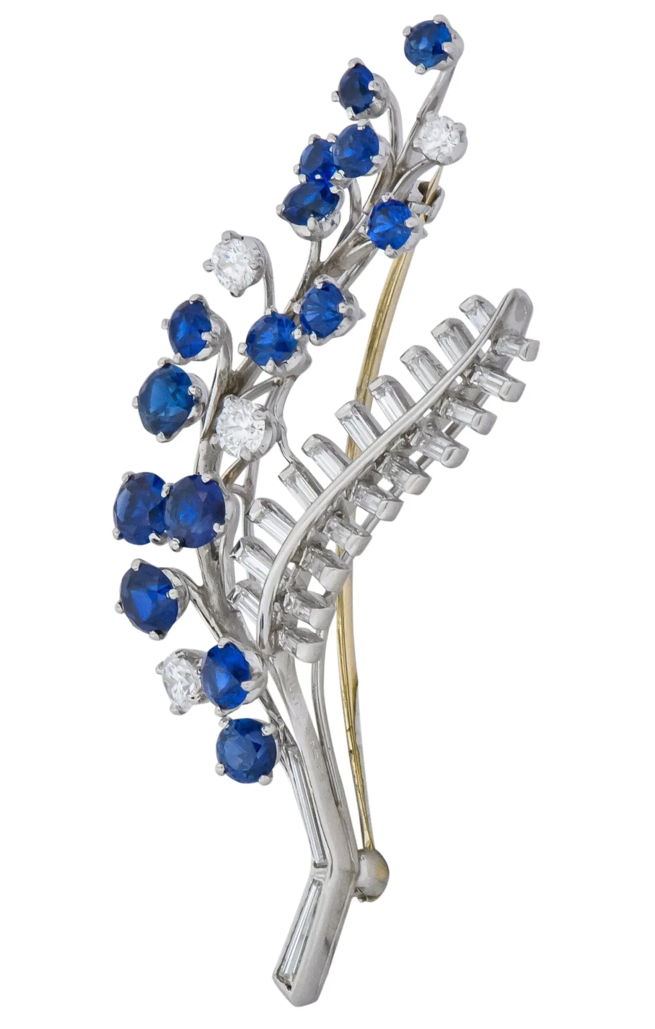 Oscar Heyman 3.40 CTW Sapphire Diamond Platinum Floral Spray Brooch