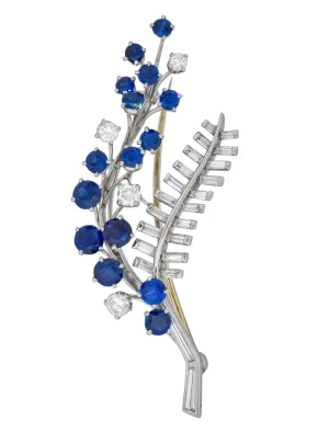 Oscar Heyman 3.40 CTW Sapphire Diamond Platinum Floral Spray Brooch