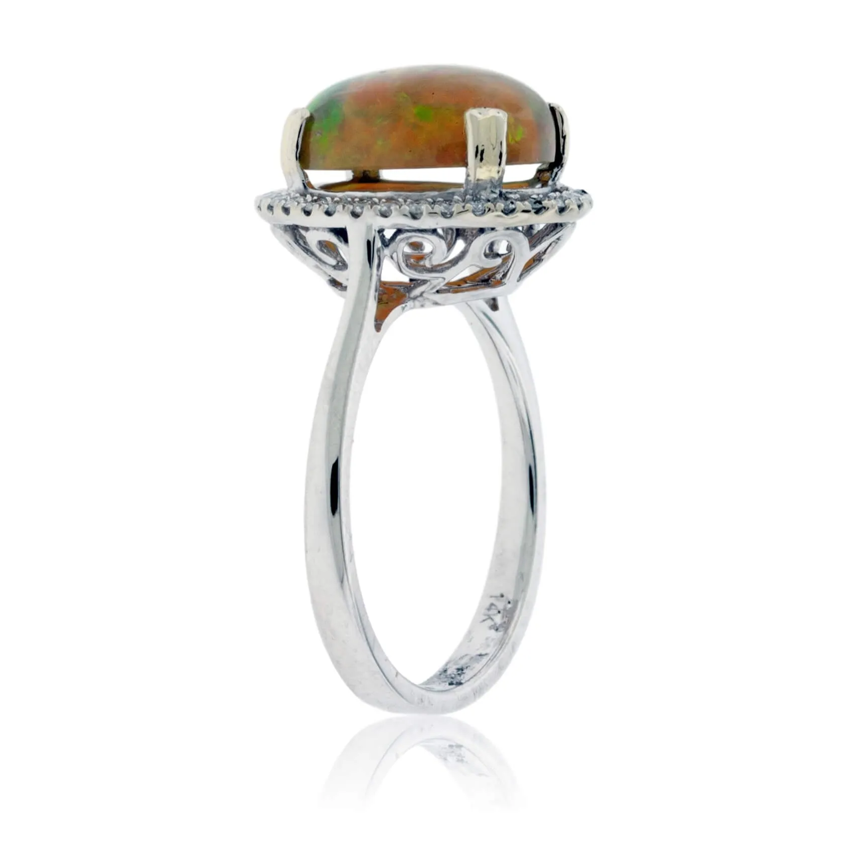 Oval Ethiopian Opal and Diamond Halo Ring