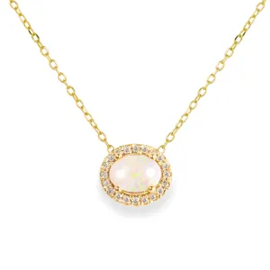 Oval Opal Diamond Halo Necklace