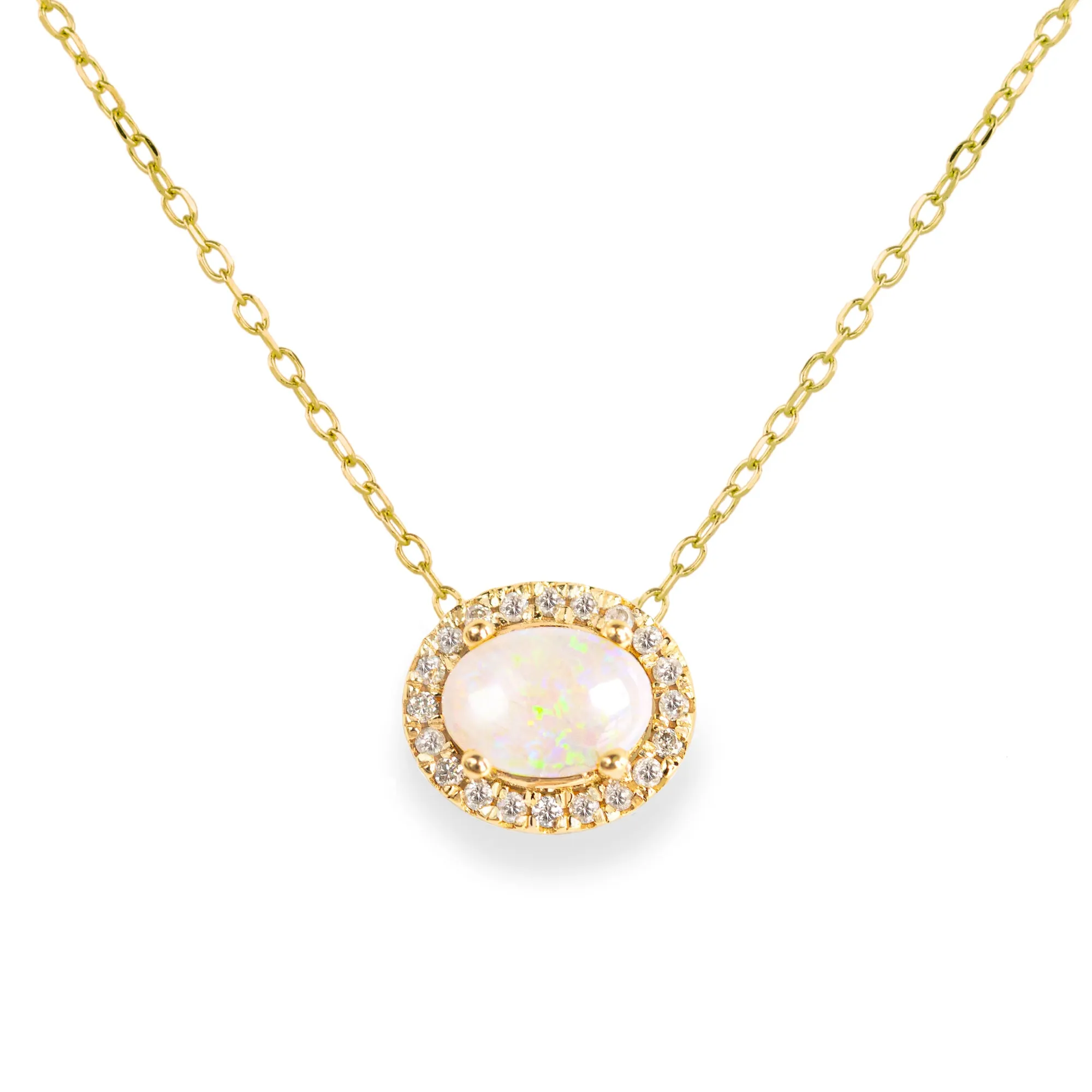 Oval Opal Diamond Halo Necklace