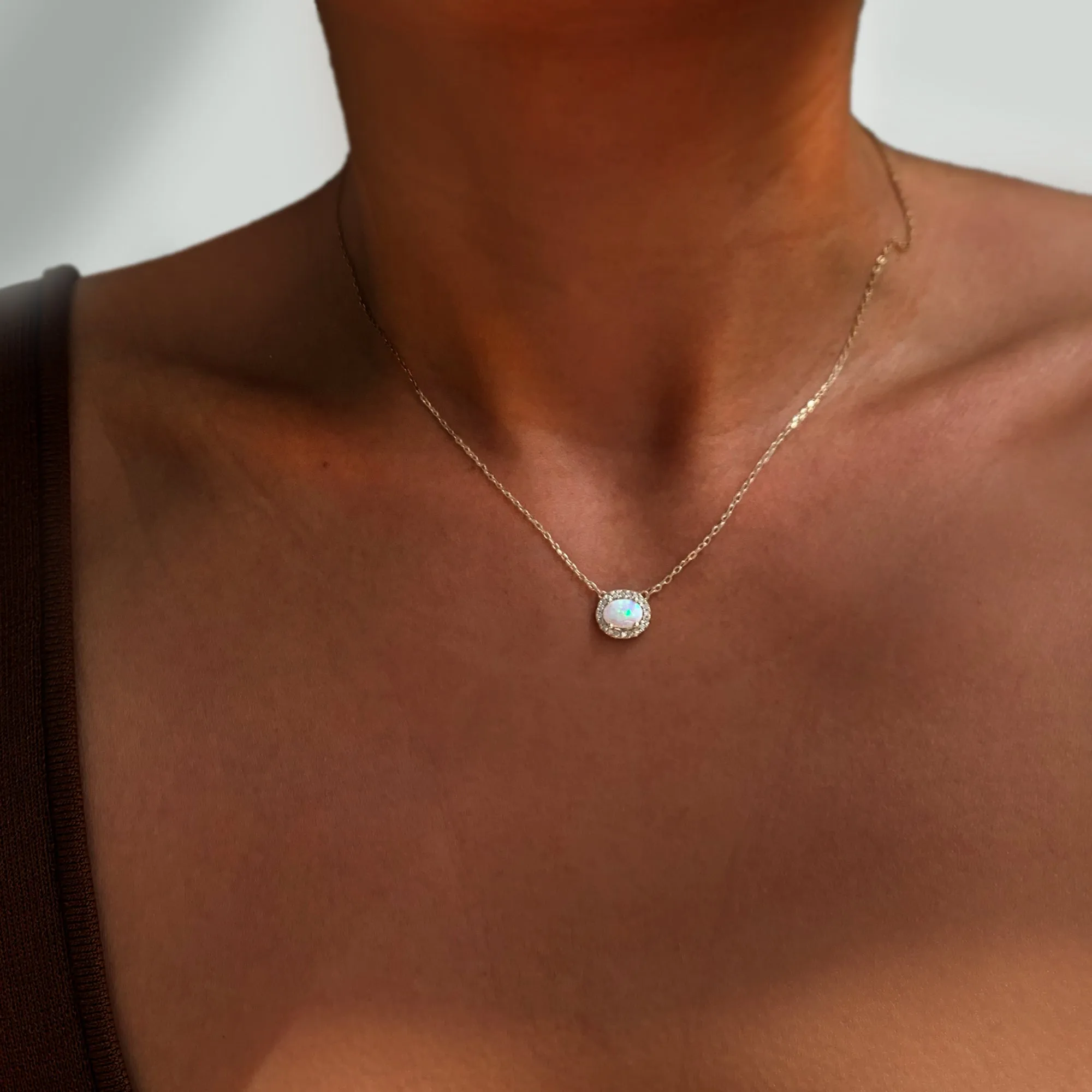 Oval Opal Diamond Halo Necklace