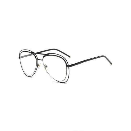 Party Double Rims Transparent Lens Pilot Sunglasses - Black