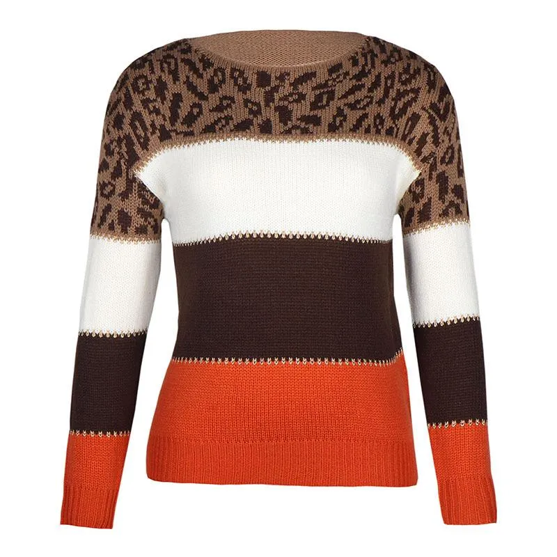 Patchwork Leopard Printed Pullover Sweater