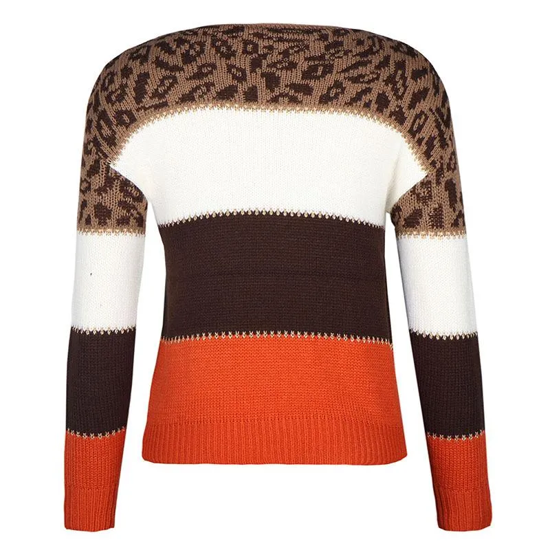 Patchwork Leopard Printed Pullover Sweater