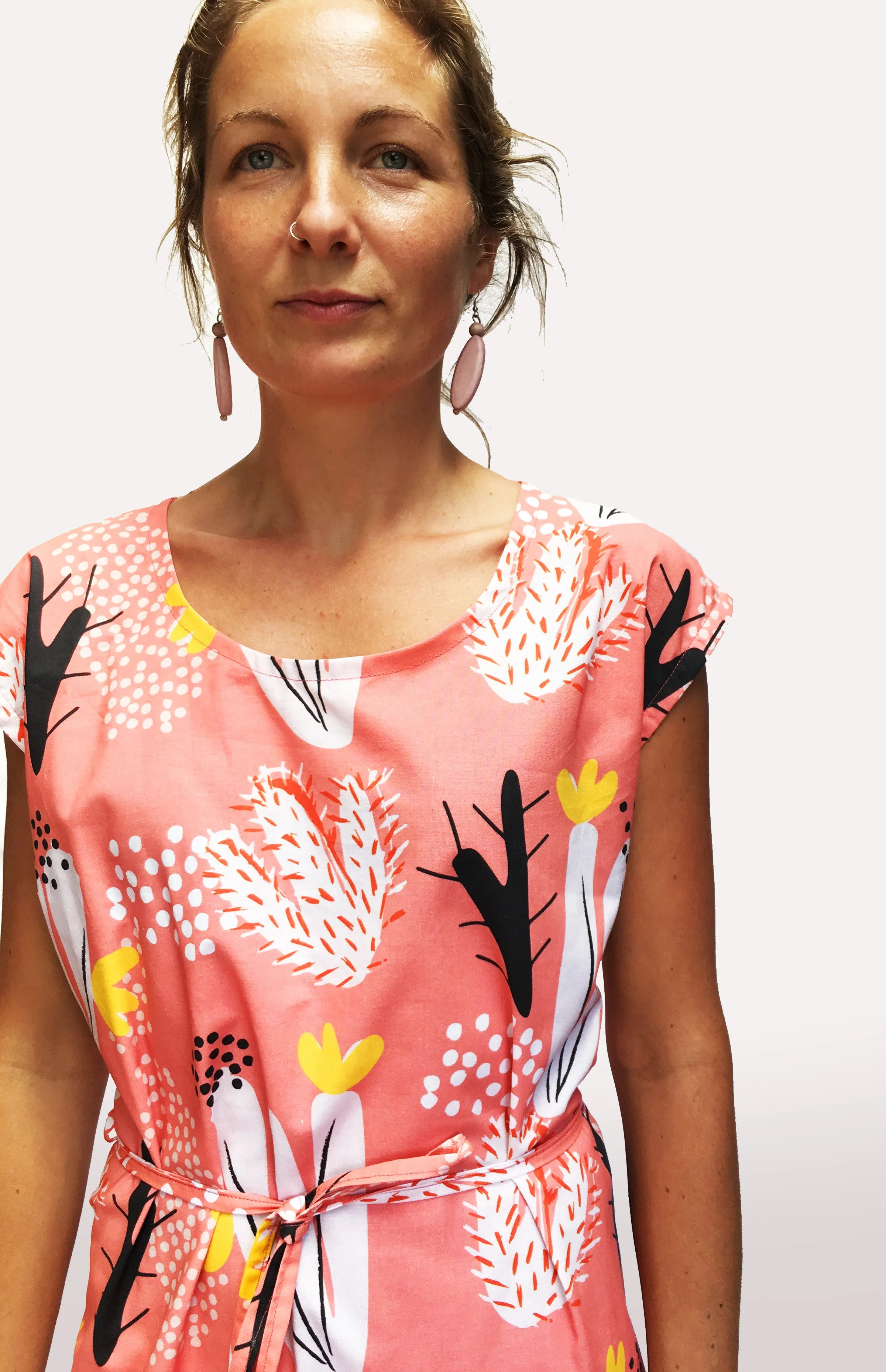 Peach Cactus Bloom 100% cotton dress