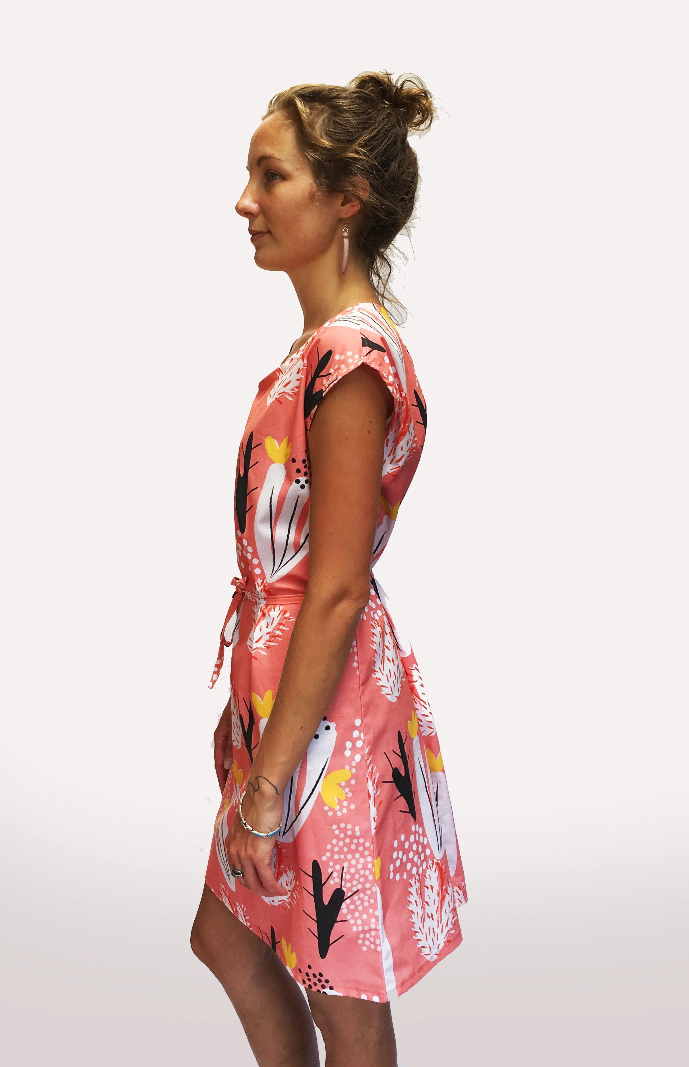 Peach Cactus Bloom 100% cotton dress