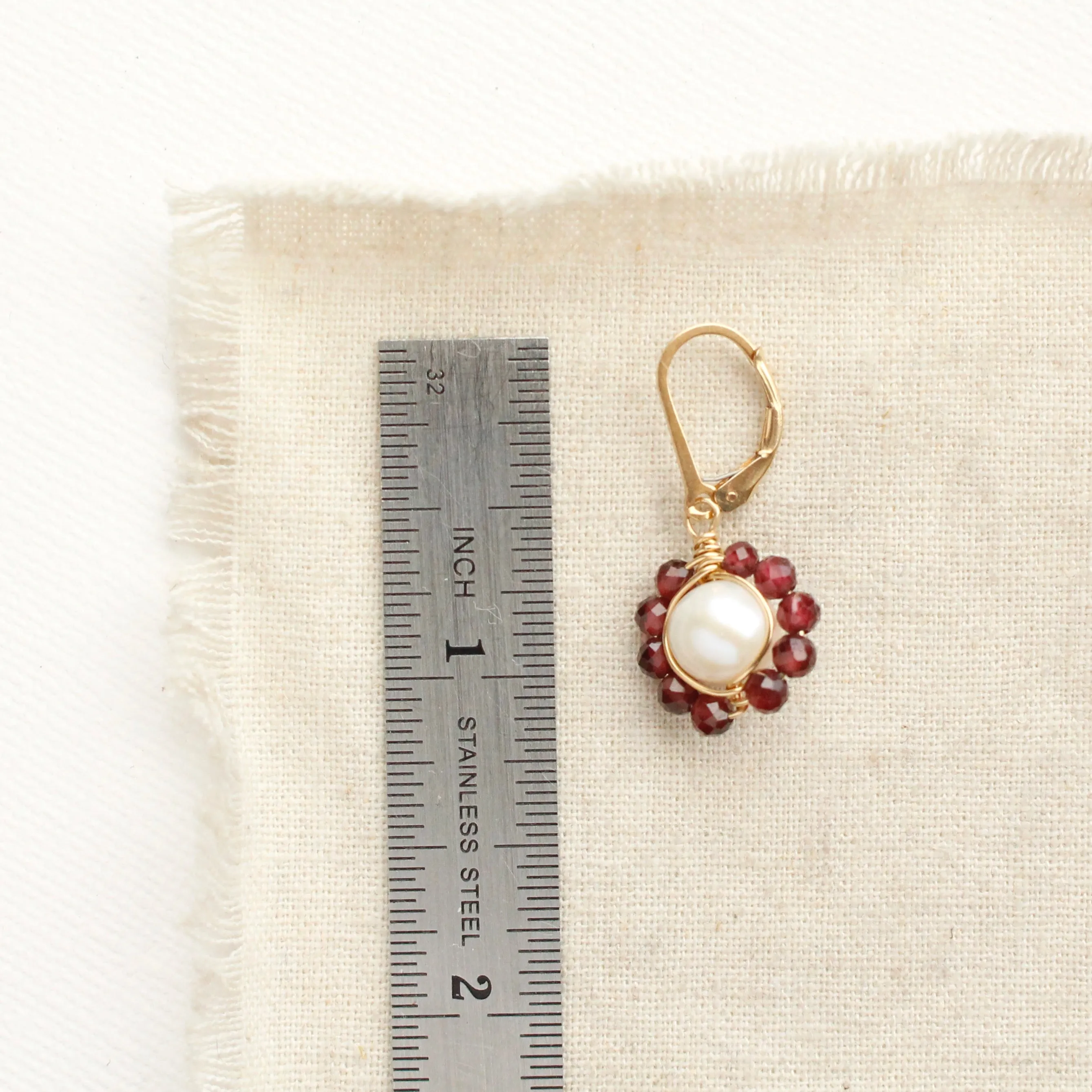Pearl & Garnet Flower Earrings