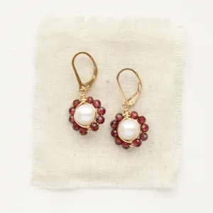 Pearl & Garnet Flower Earrings