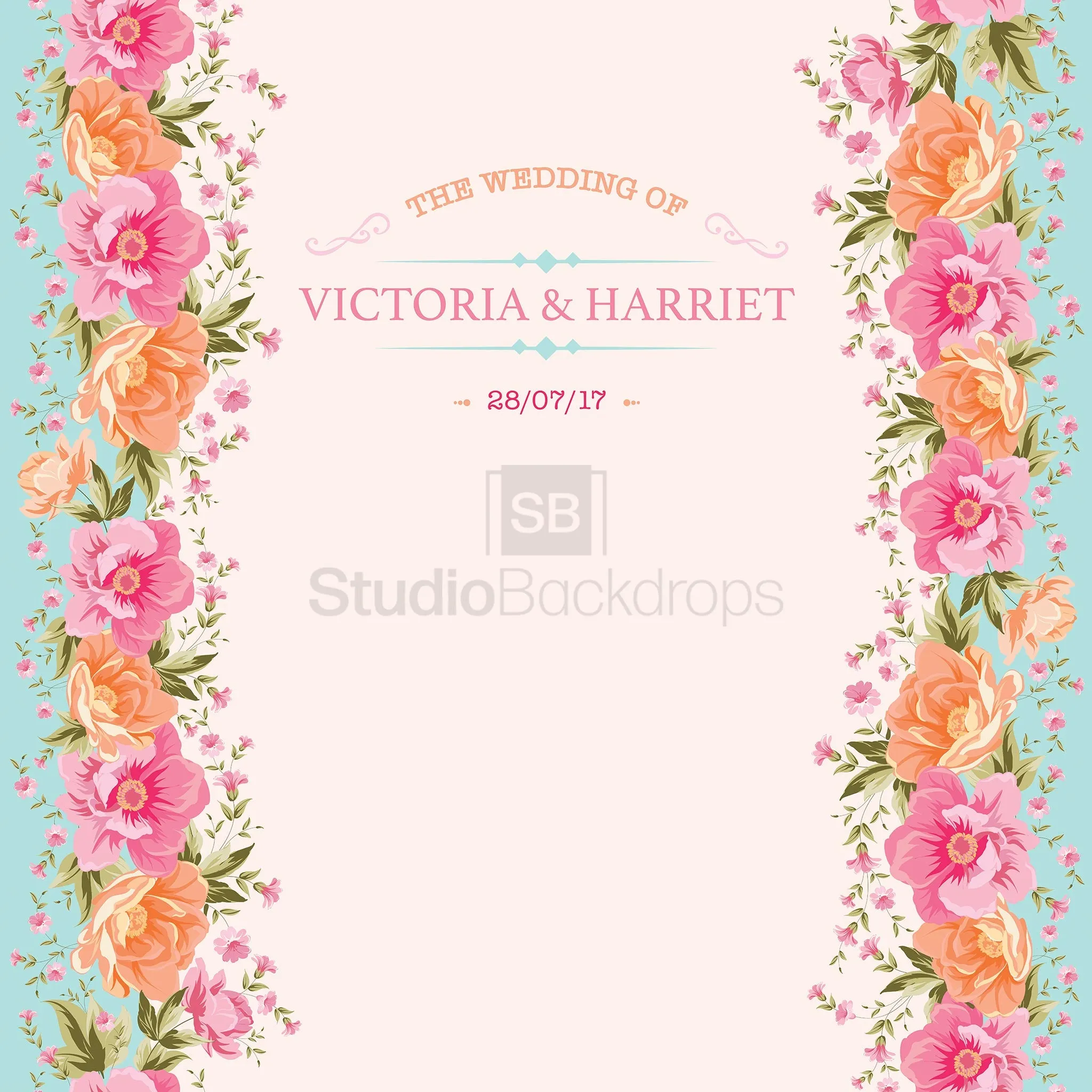 Personalised Vintage Floral Wedding Photo Booth Backdrop BD-257-WED
